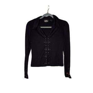 HARLEY DAVIDSON Black Blouse W/ Silver Stu…